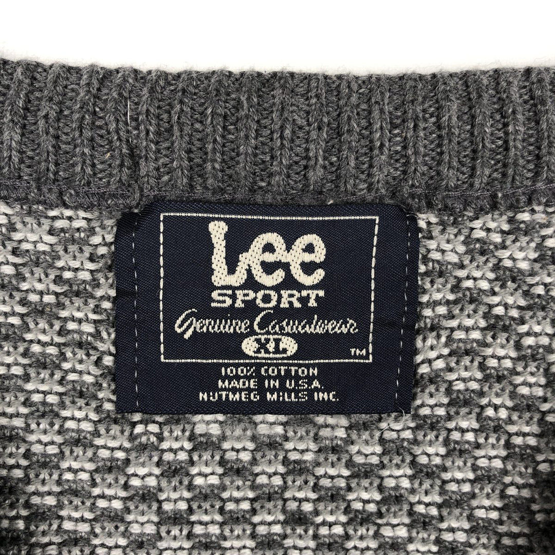 90'S Lee SPORT all-over print V-neck cotton knit vest, made in USA, men's size XL equivalent, vintage. cotton gray type Vintage Second Hand
