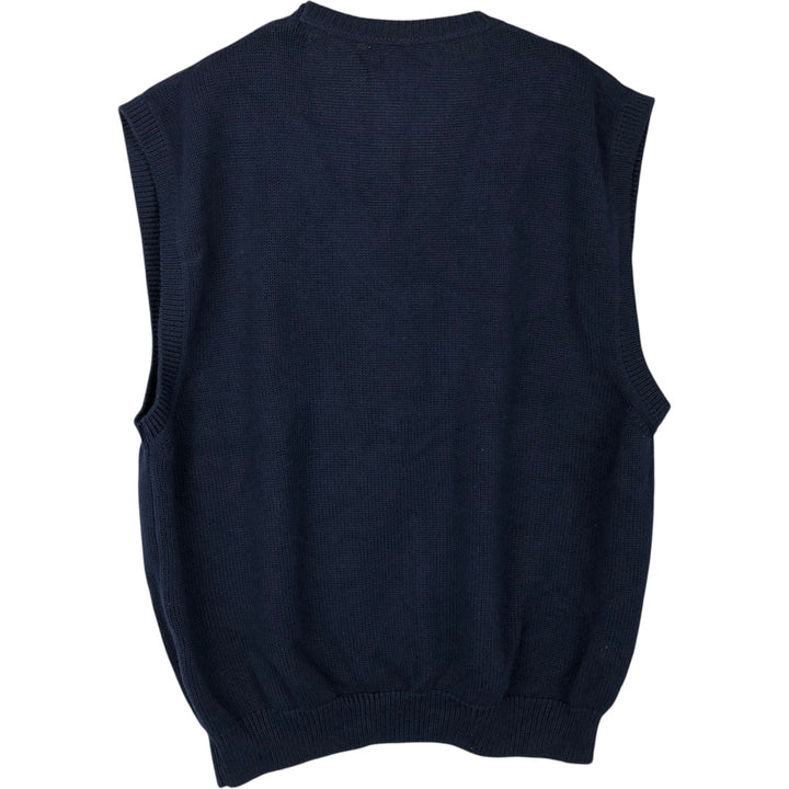 80s-90'S Lands' End V-neck cotton knit vest, made in USA, men's size L equivalent, vintage. cotton navy blue type Vintage Second Hand