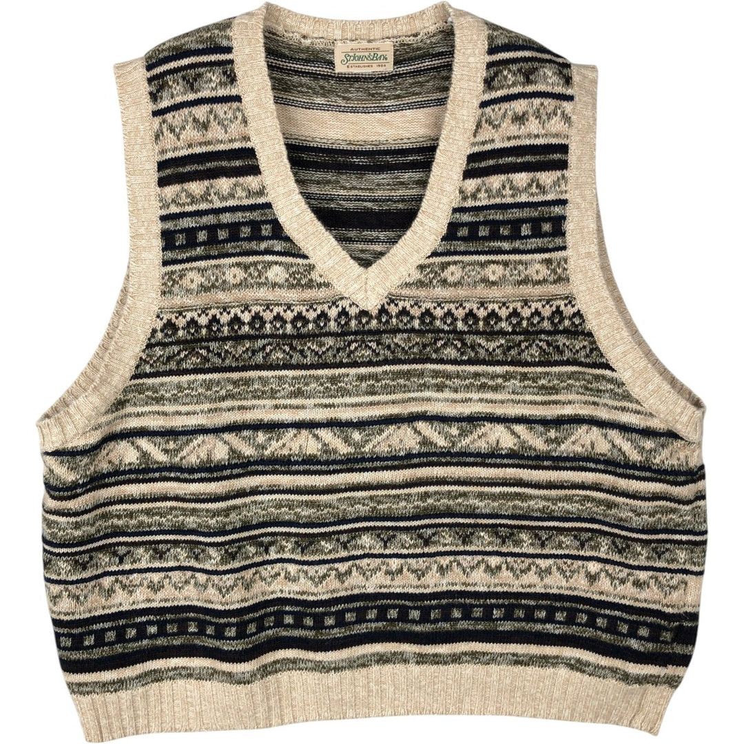 1990'S St. John's Bay Fair Isle Pattern V-Neck Knit Vest, Men's Size L (approx.), Vintage unclear Beige type Vintage Second Hand