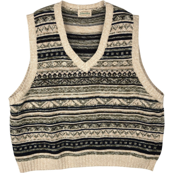 1990'S St. John's Bay Fair Isle Pattern V-Neck Knit Vest, Men's Size L (approx.), Vintage unclear Beige type Vintage Second Hand