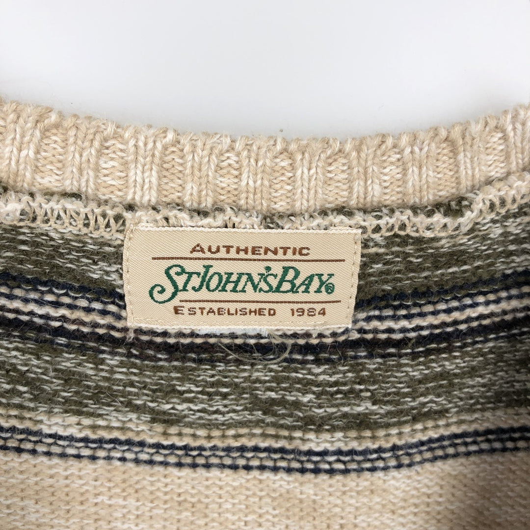 1990'S St. John's Bay Fair Isle Pattern V-Neck Knit Vest, Men's Size L (approx.), Vintage unclear Beige type Vintage Second Hand