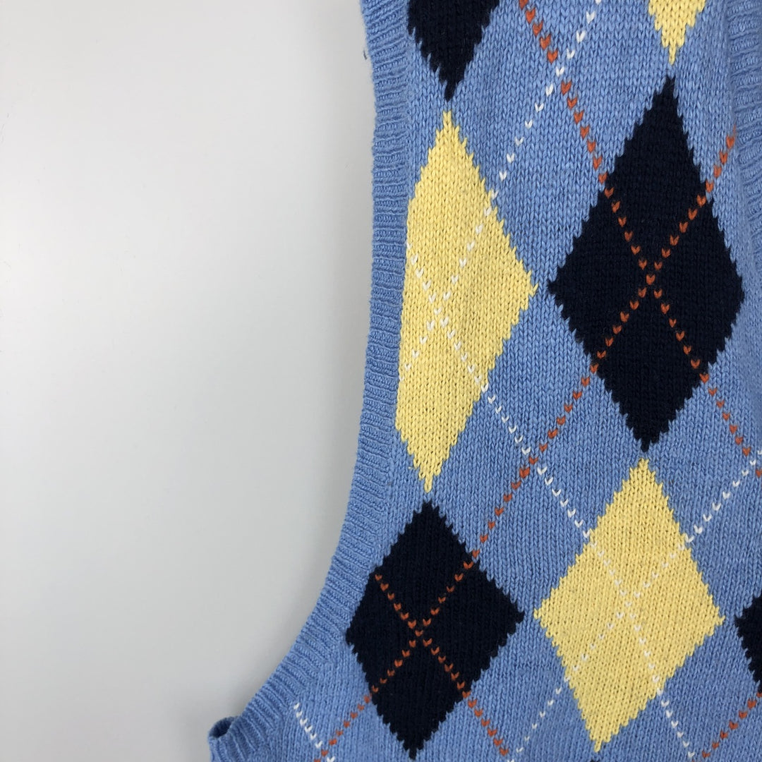 Ralph Lauren POLO by Ralph Lauren Argyle Pattern Cashmere Blend V-Neck Cotton Knit Vest, Men's XXL equivalent. cotton Blue type light blue Vintage Second Hand