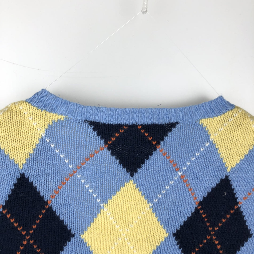 Ralph Lauren POLO by Ralph Lauren Argyle Pattern Cashmere Blend V-Neck Cotton Knit Vest, Men's XXL equivalent. cotton Blue type light blue Vintage Second Hand