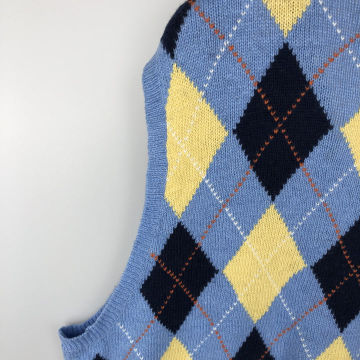 Ralph Lauren POLO by Ralph Lauren Argyle Pattern Cashmere Blend V-Neck Cotton Knit Vest, Men's XXL equivalent. cotton Blue type light blue Vintage Second Hand