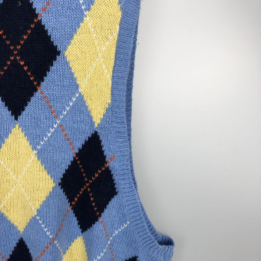 Ralph Lauren POLO by Ralph Lauren Argyle Pattern Cashmere Blend V-Neck Cotton Knit Vest, Men's XXL equivalent. cotton Blue type light blue Vintage Second Hand