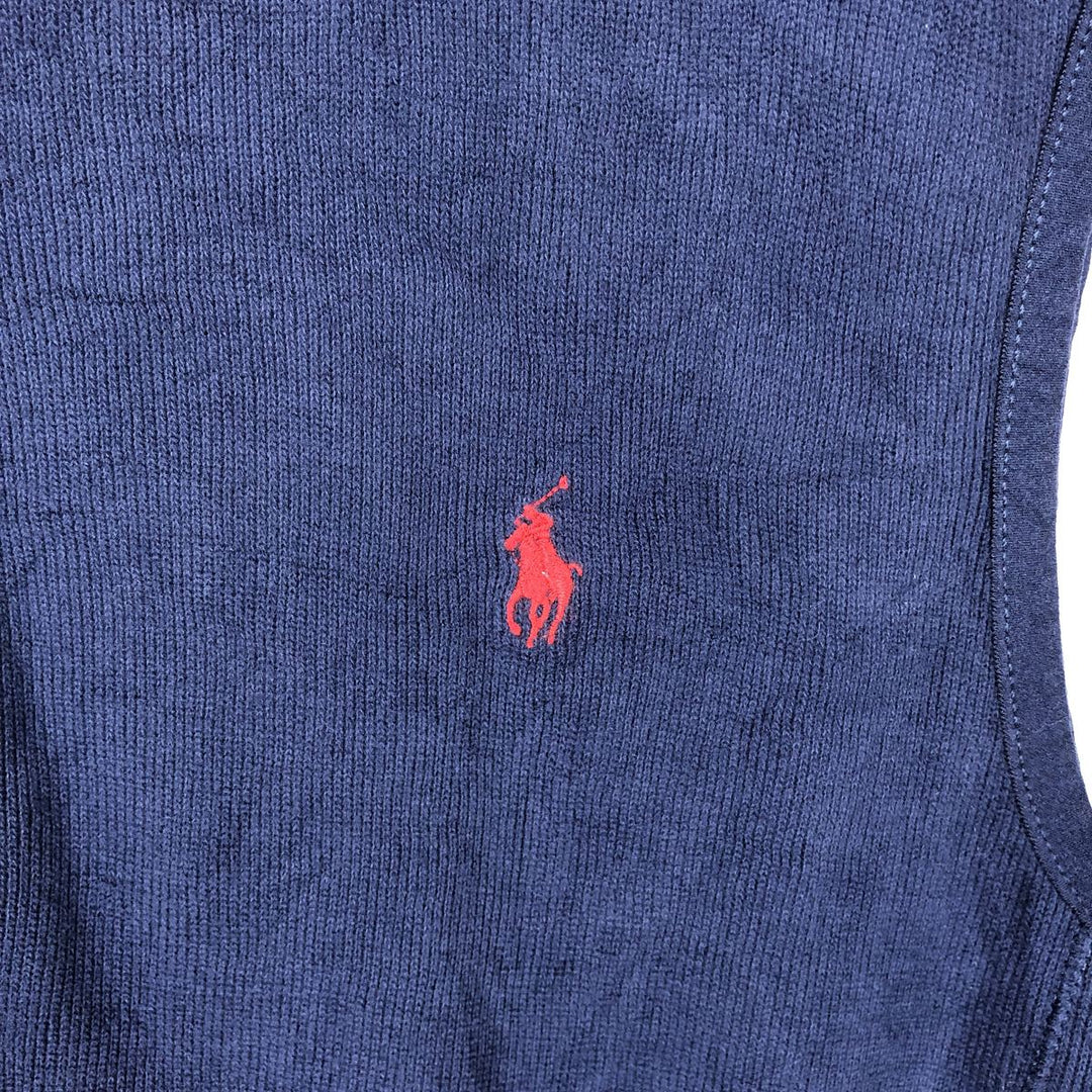 Ralph Lauren POLO RALPH LAUREN Open-front Cotton Knit Vest, Men's Size L (approx.) unclear navy blue type Vintage Second Hand