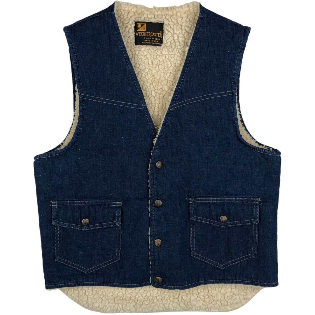 1970'S Weathercaster Bat-Dyed Denim Boa Vest, Made in USA, Men's Size M (Equivalent), Vintage unclear navy blue type Vintage Second Hand