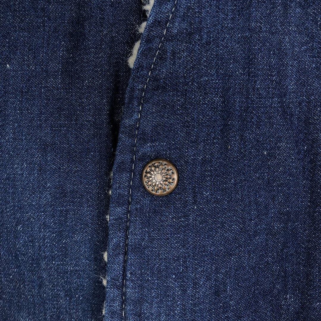 1970'S Weathercaster Bat-Dyed Denim Boa Vest, Made in USA, Men's Size M (Equivalent), Vintage unclear navy blue type Vintage Second Hand