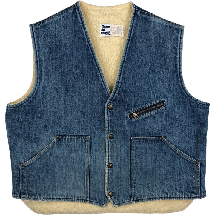 ~80'S Come on strong denim boa vest, made in USA, men's size XL equivalent, vintage. cotton blue type Vintage Second Hand