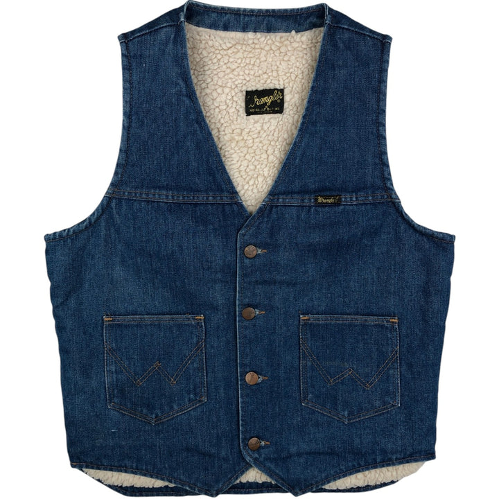 70s-80'S Wrangler NO-FAULT DENIMS denim boa vest, men's size M equivalent, vintage. unclear blue type Vintage Second Hand