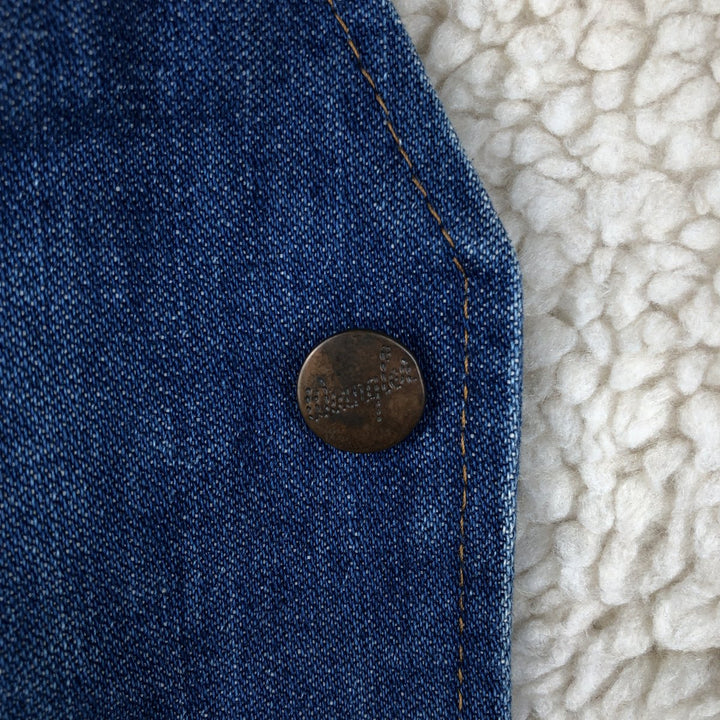 70s-80'S Wrangler NO-FAULT DENIMS denim boa vest, men's size M equivalent, vintage. unclear blue type Vintage Second Hand