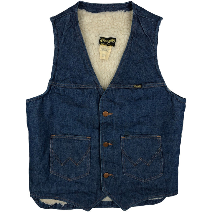 70s-80'S Wrangler NO-FAULT DENIMS Bat-dyed denim boa vest, men's size M equivalent, vintage. cotton blue type Vintage Second Hand