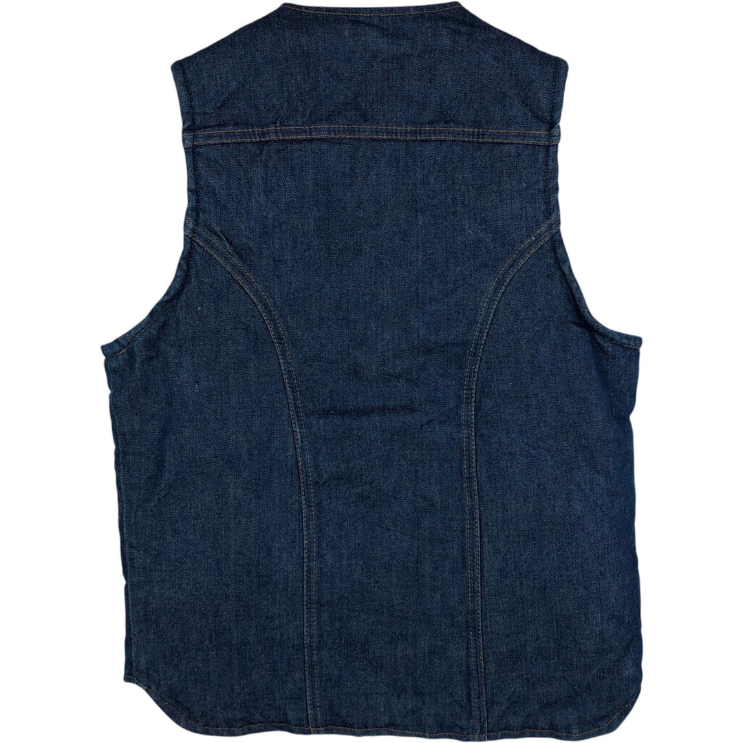 70s-80'S Wrangler NO-FAULT DENIMS Bat-dyed denim boa vest, men's size M equivalent, vintage. cotton blue type Vintage Second Hand