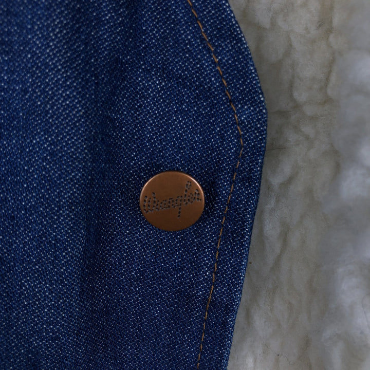 70s-80'S Wrangler NO-FAULT DENIMS Bat-dyed denim boa vest, men's size M equivalent, vintage. cotton blue type Vintage Second Hand