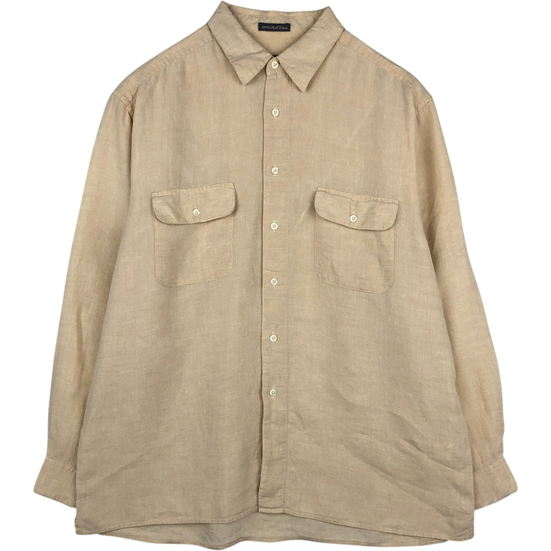 Eddie Bauer Long-Sleeve Linen Box Shirt, Men's Size L (approx.) linen Beige type Vintage Second Hand