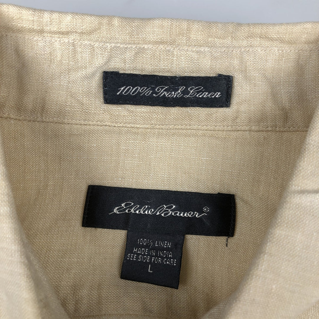 Eddie Bauer Long-Sleeve Linen Box Shirt, Men's Size L (approx.) linen Beige type Vintage Second Hand