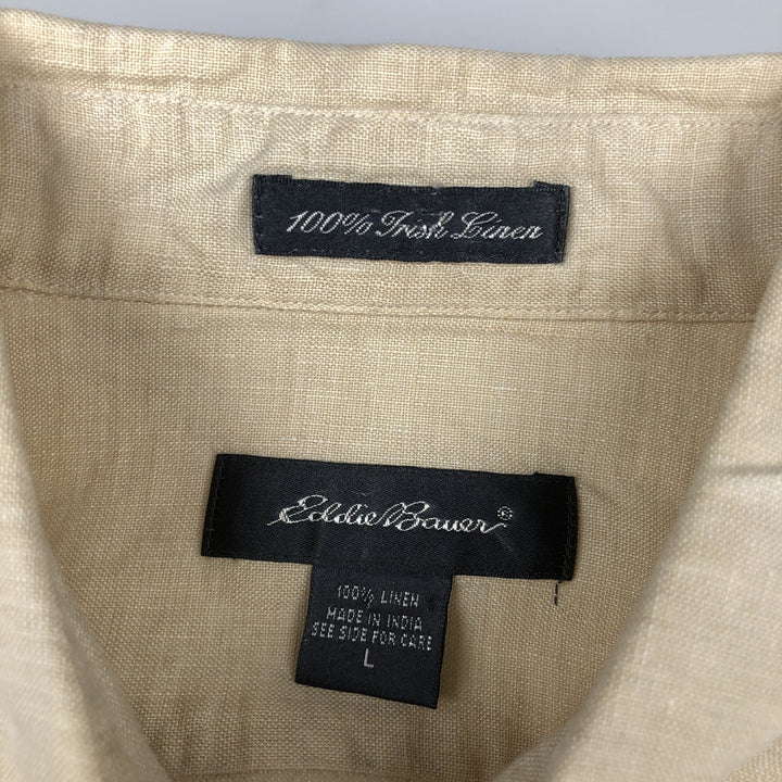 Eddie Bauer Long-Sleeve Linen Box Shirt, Men's Size L (approx.) linen Beige type Vintage Second Hand