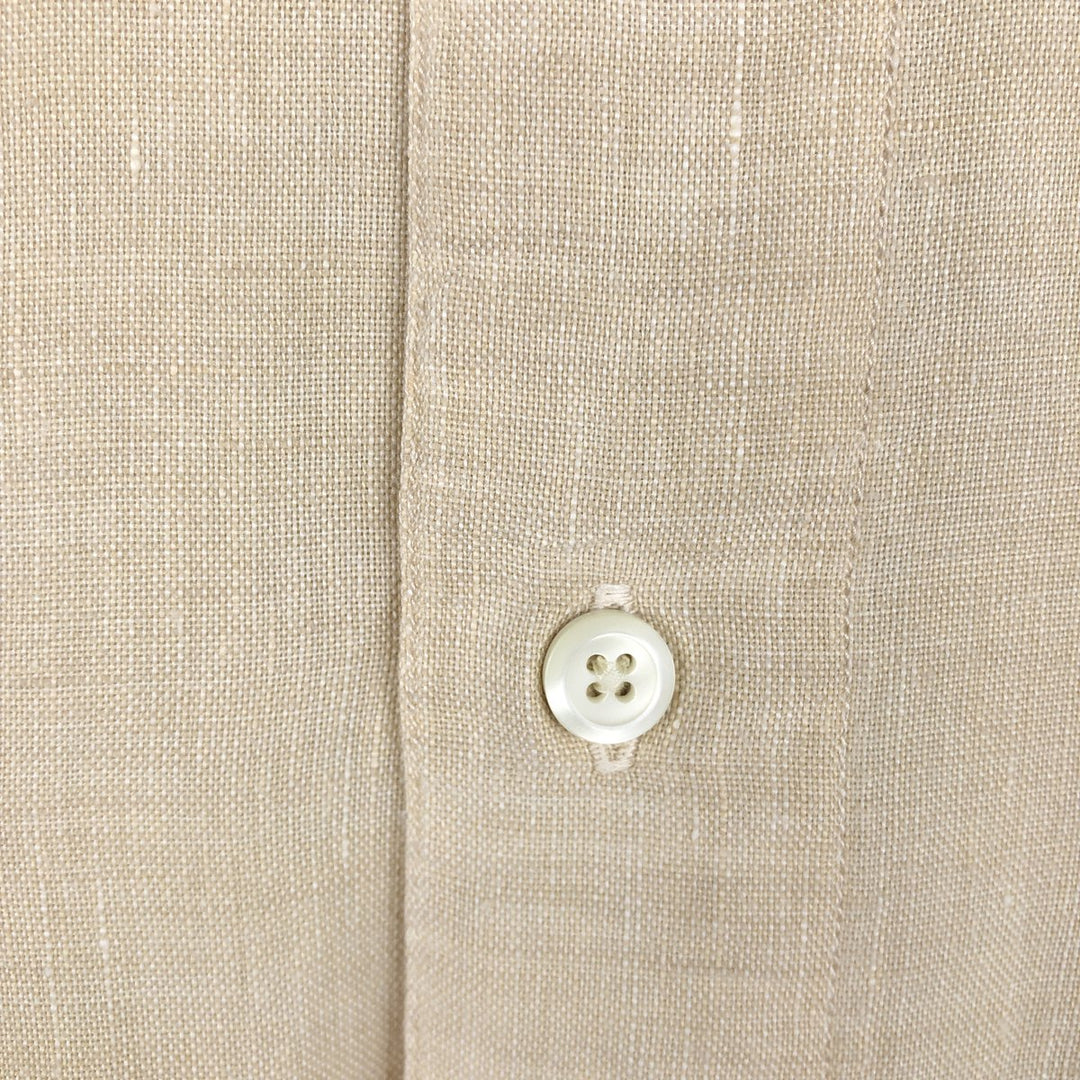 Eddie Bauer Long-Sleeve Linen Box Shirt, Men's Size L (approx.) linen Beige type Vintage Second Hand