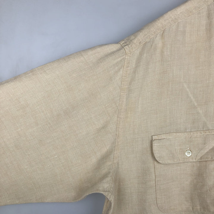 Eddie Bauer Long-Sleeve Linen Box Shirt, Men's Size L (approx.) linen Beige type Vintage Second Hand