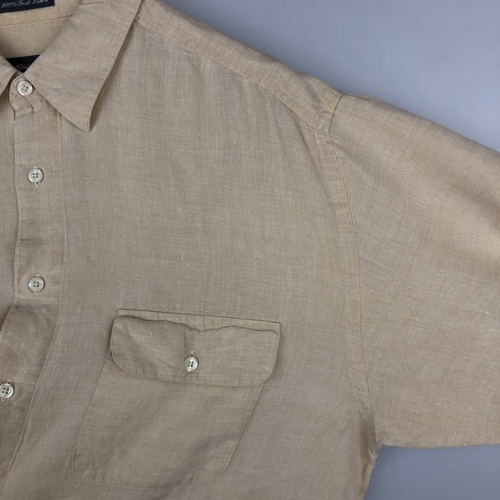 Eddie Bauer Long-Sleeve Linen Box Shirt, Men's Size L (approx.) linen Beige type Vintage Second Hand