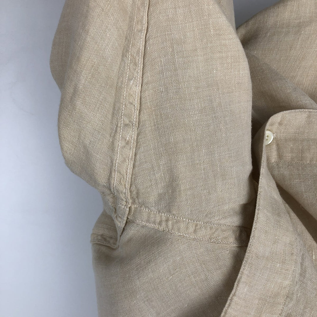 Eddie Bauer Long-Sleeve Linen Box Shirt, Men's Size L (approx.) linen Beige type Vintage Second Hand