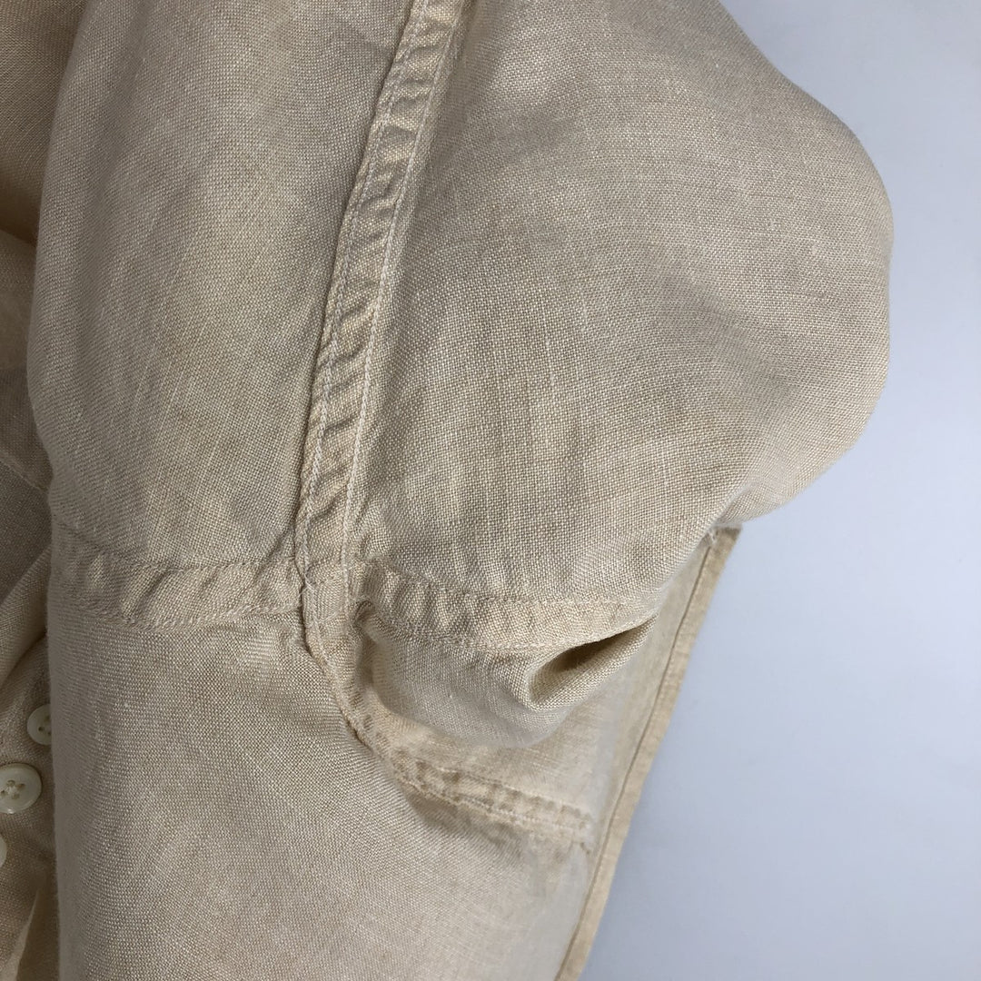 Eddie Bauer Long-Sleeve Linen Box Shirt, Men's Size L (approx.) linen Beige type Vintage Second Hand
