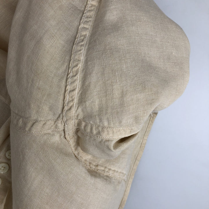 Eddie Bauer Long-Sleeve Linen Box Shirt, Men's Size L (approx.) linen Beige type Vintage Second Hand