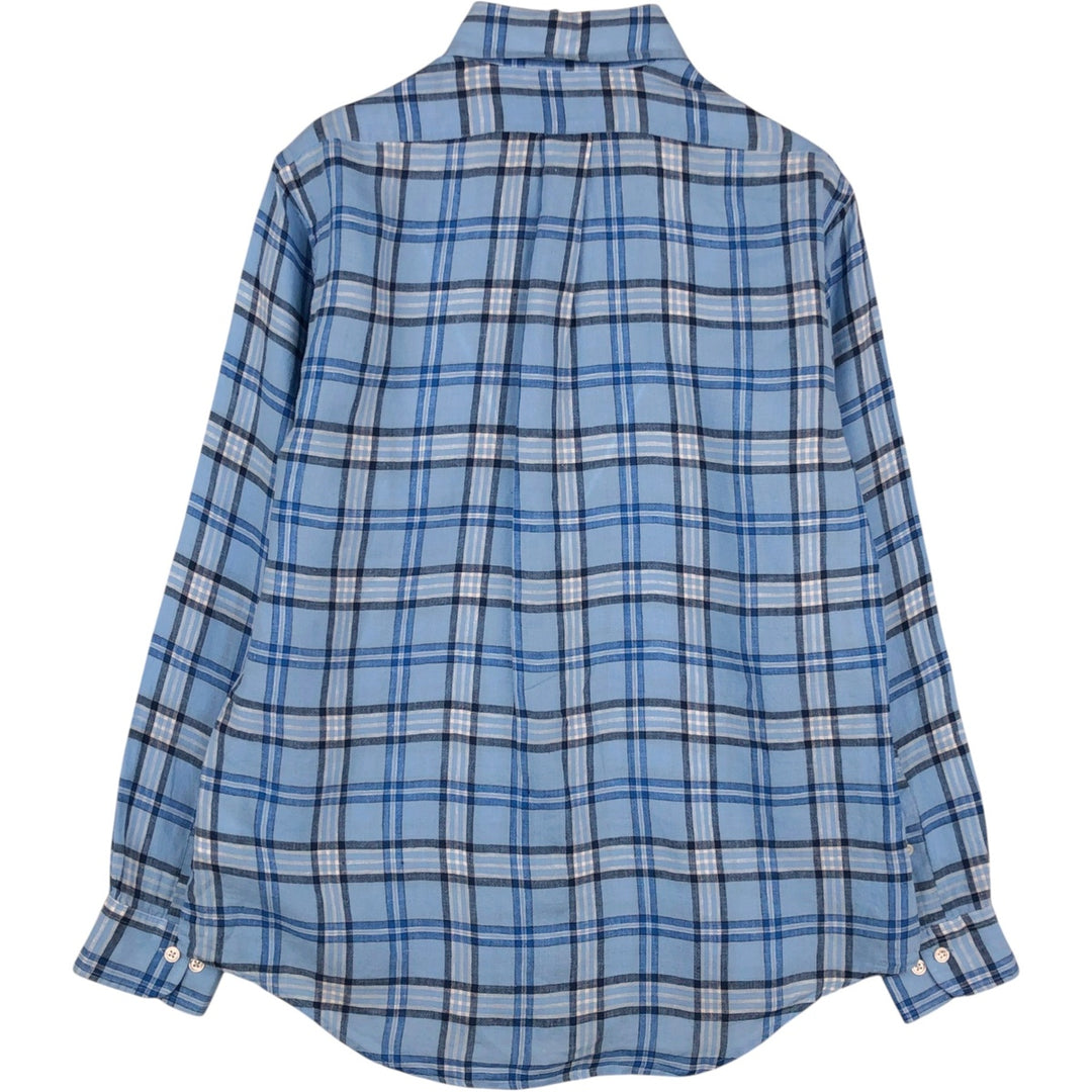 Brooks Brothers Est. 1818 REGENT Check Pattern Long Sleeve Linen Button-Down Shirt, Men's Size Medium linen blue type Vintage Second Hand