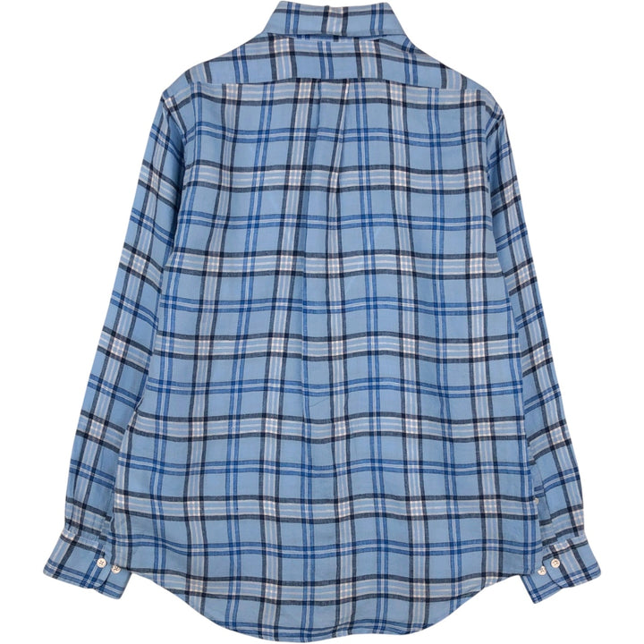 Brooks Brothers Est. 1818 REGENT Check Pattern Long Sleeve Linen Button-Down Shirt, Men's Size Medium linen blue type Vintage Second Hand