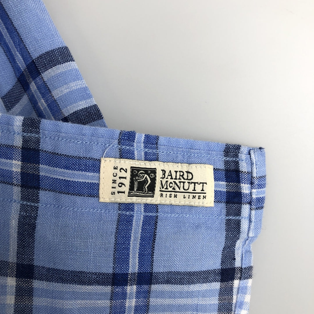 Brooks Brothers Est. 1818 REGENT Check Pattern Long Sleeve Linen Button-Down Shirt, Men's Size Medium linen blue type Vintage Second Hand