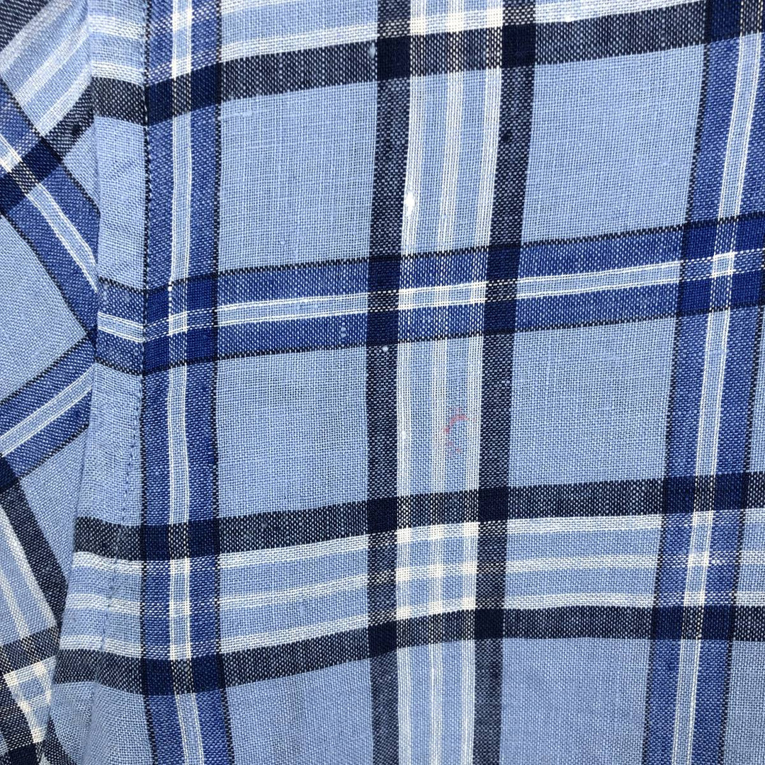 Brooks Brothers Est. 1818 REGENT Check Pattern Long Sleeve Linen Button-Down Shirt, Men's Size Medium linen blue type Vintage Second Hand