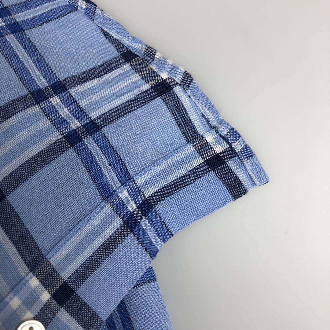 Brooks Brothers Est. 1818 REGENT Check Pattern Long Sleeve Linen Button-Down Shirt, Men's Size Medium linen blue type Vintage Second Hand