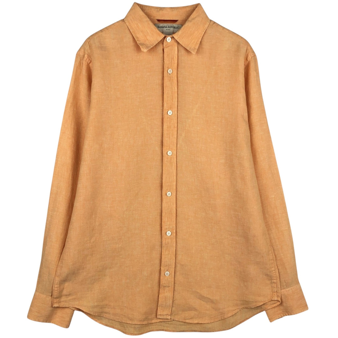 2000'S Banana Republic Long-Sleeve Linen Shirt, Men's Size M (approx.) linen orange type Vintage Second Hand