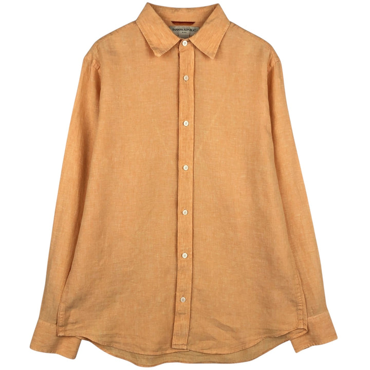 2000'S Banana Republic Long-Sleeve Linen Shirt, Men's Size M (approx.) linen orange type Vintage Second Hand