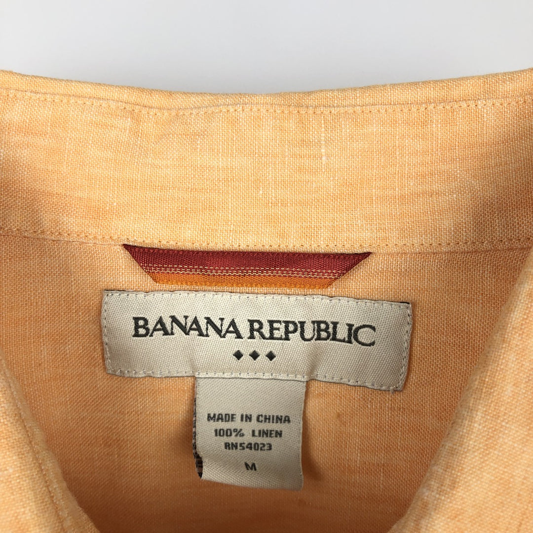 2000'S Banana Republic Long-Sleeve Linen Shirt, Men's Size M (approx.) linen orange type Vintage Second Hand