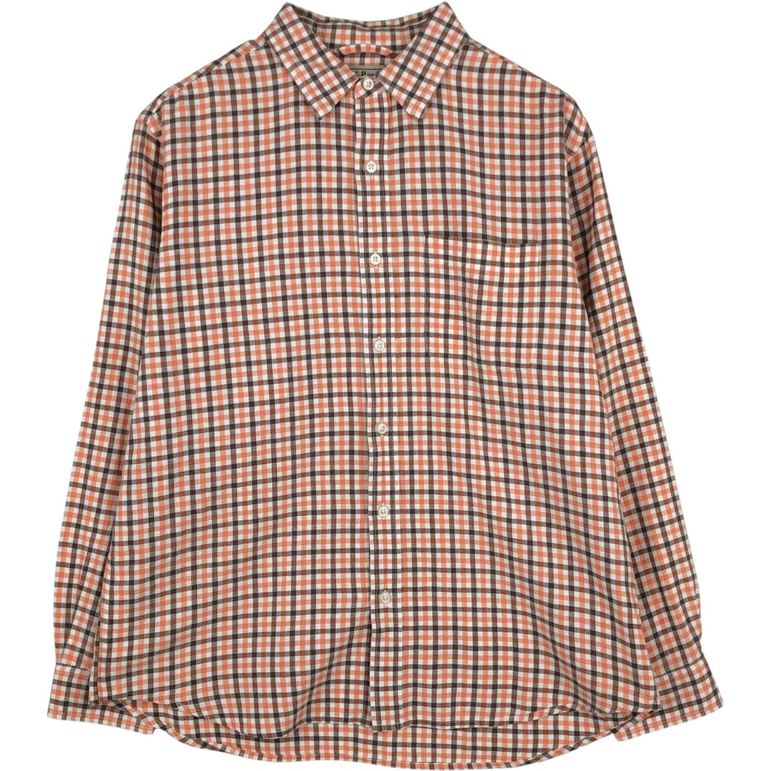 90s-00'S LLBean Check Pattern Long-Sleeve Cotton x Linen Shirt, Men's Size M (Equivalent), Vintage linen orange type Vintage Second Hand