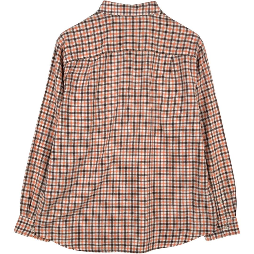 90s-00'S LLBean Check Pattern Long-Sleeve Cotton x Linen Shirt, Men's Size M (Equivalent), Vintage linen orange type Vintage Second Hand