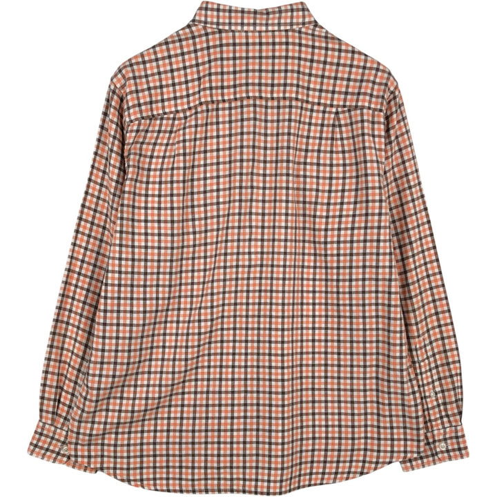 90s-00'S LLBean Check Pattern Long-Sleeve Cotton x Linen Shirt, Men's Size M (Equivalent), Vintage linen orange type Vintage Second Hand