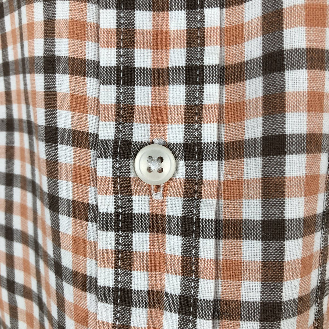 90s-00'S LLBean Check Pattern Long-Sleeve Cotton x Linen Shirt, Men's Size M (Equivalent), Vintage linen orange type Vintage Second Hand