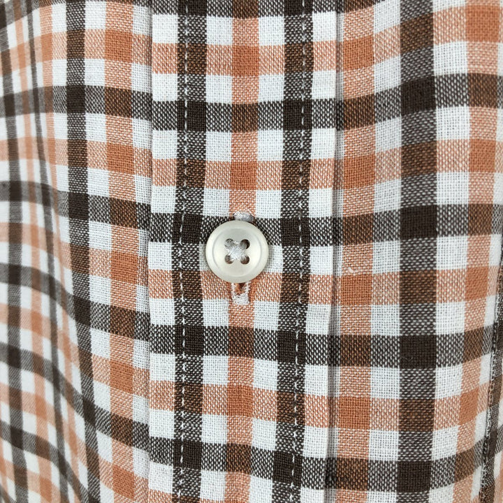 90s-00'S LLBean Check Pattern Long-Sleeve Cotton x Linen Shirt, Men's Size M (Equivalent), Vintage linen orange type Vintage Second Hand
