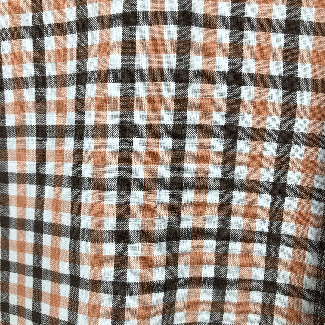 90s-00'S LLBean Check Pattern Long-Sleeve Cotton x Linen Shirt, Men's Size M (Equivalent), Vintage linen orange type Vintage Second Hand