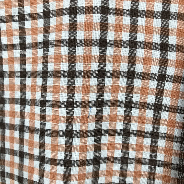90s-00'S LLBean Check Pattern Long-Sleeve Cotton x Linen Shirt, Men's Size M (Equivalent), Vintage linen orange type Vintage Second Hand