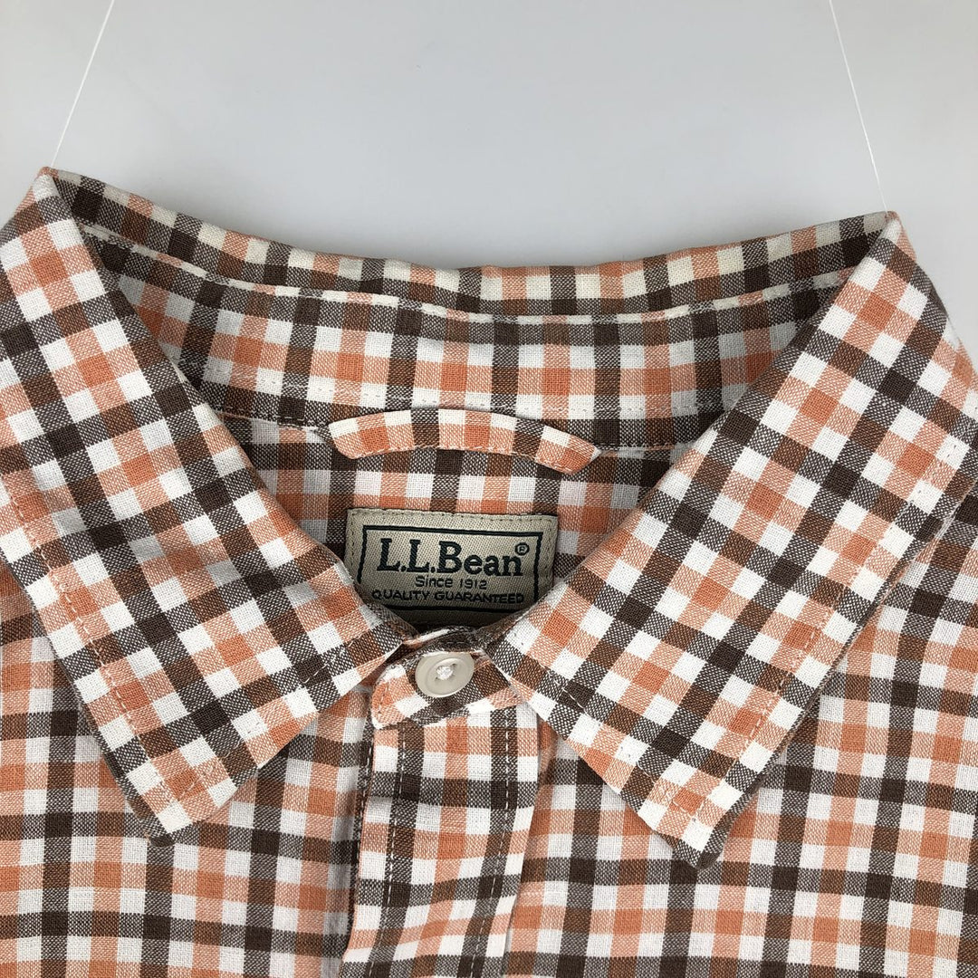 90s-00'S LLBean Check Pattern Long-Sleeve Cotton x Linen Shirt, Men's Size M (Equivalent), Vintage linen orange type Vintage Second Hand
