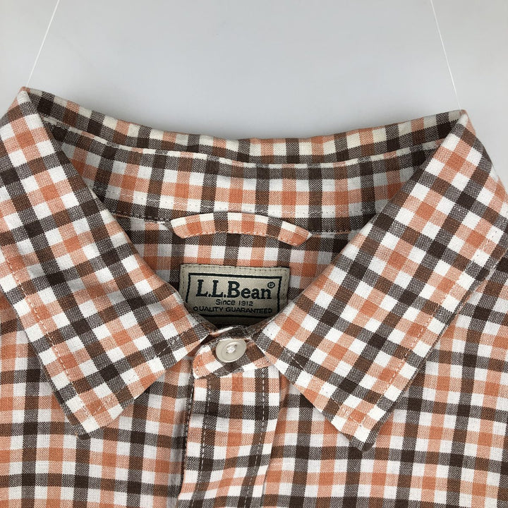 90s-00'S LLBean Check Pattern Long-Sleeve Cotton x Linen Shirt, Men's Size M (Equivalent), Vintage linen orange type Vintage Second Hand