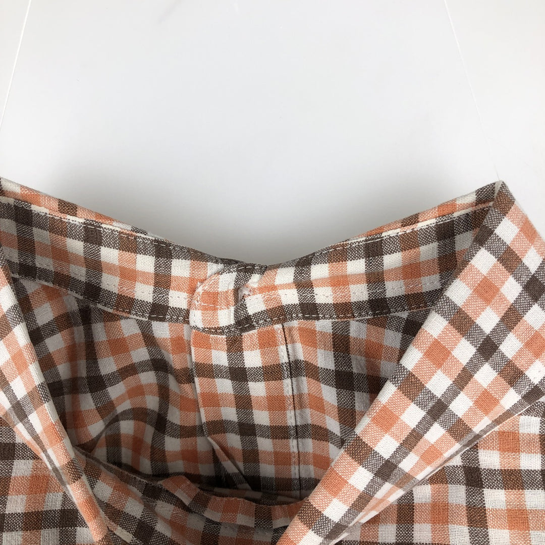 90s-00'S LLBean Check Pattern Long-Sleeve Cotton x Linen Shirt, Men's Size M (Equivalent), Vintage linen orange type Vintage Second Hand