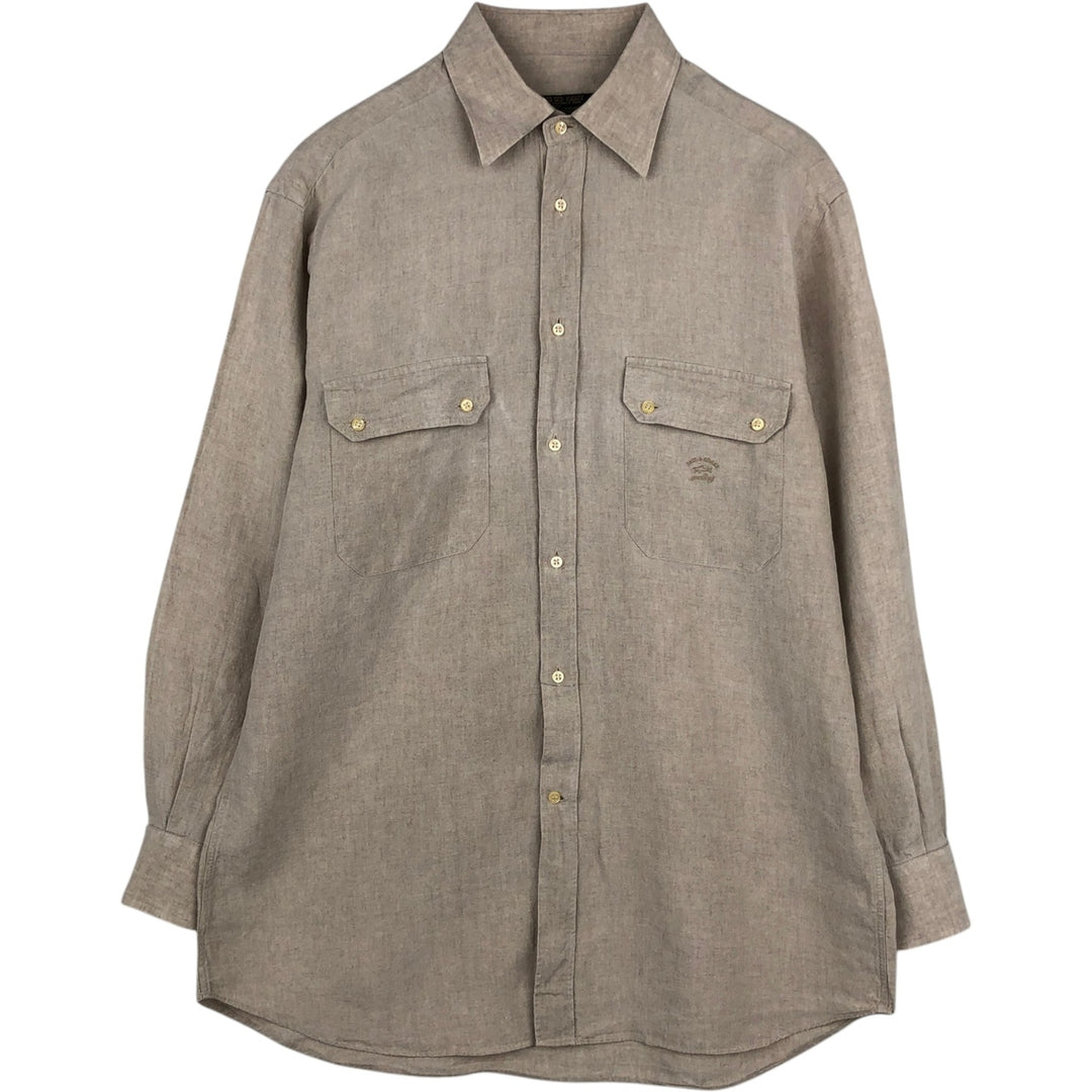 Paul & Shark long-sleeved linen shirt, made in Italy, men's size L equivalent. linen Beige type Vintage Second Hand