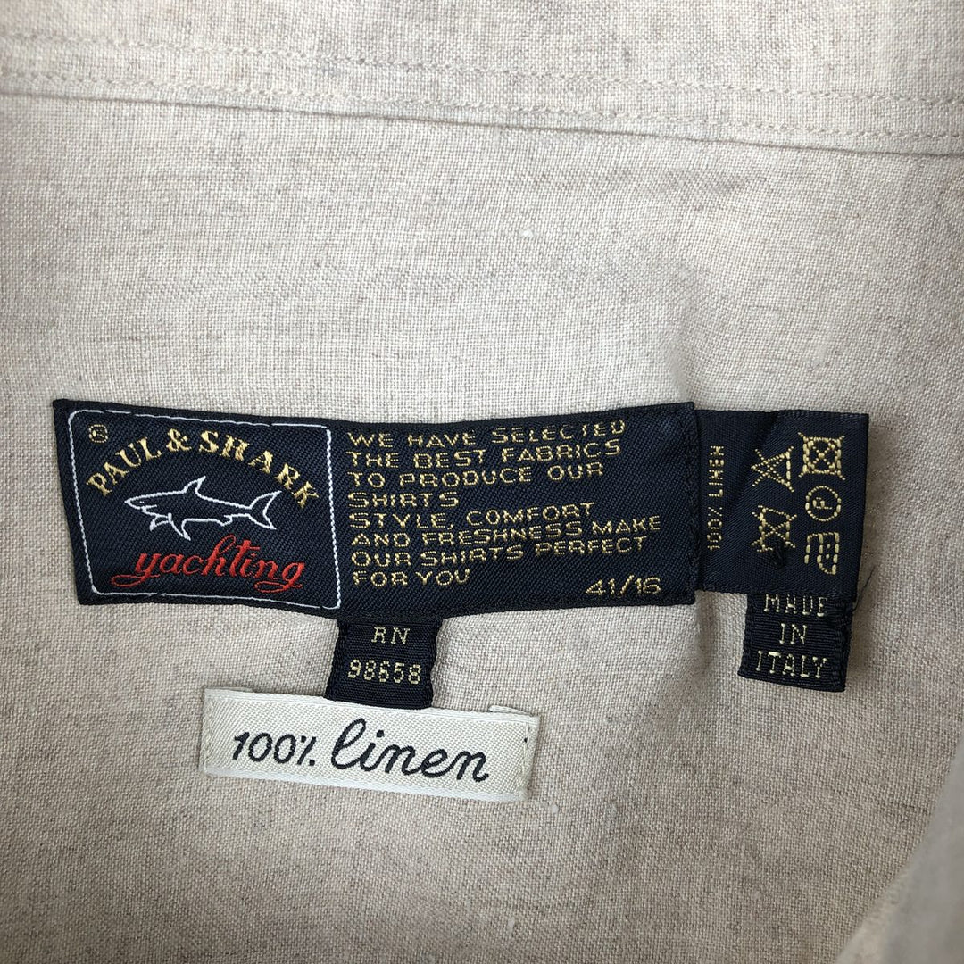 Paul & Shark long-sleeved linen shirt, made in Italy, men's size L equivalent. linen Beige type Vintage Second Hand