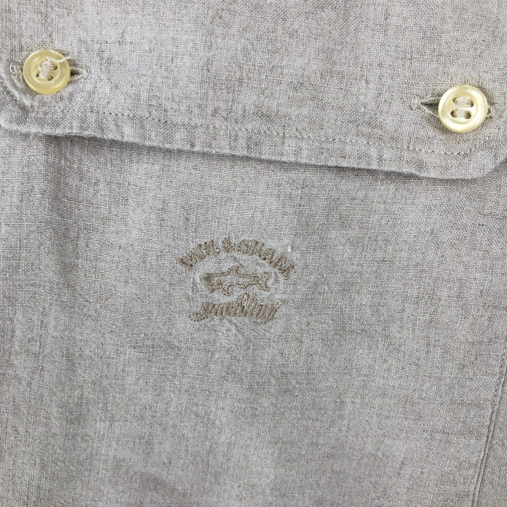 Paul & Shark long-sleeved linen shirt, made in Italy, men's size L equivalent. linen Beige type Vintage Second Hand