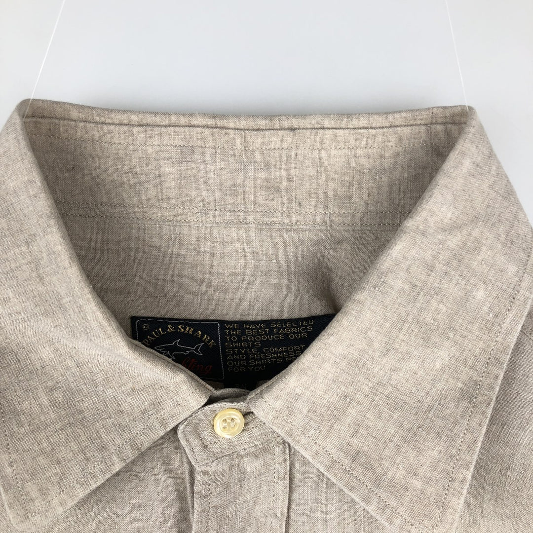 Paul & Shark long-sleeved linen shirt, made in Italy, men's size L equivalent. linen Beige type Vintage Second Hand