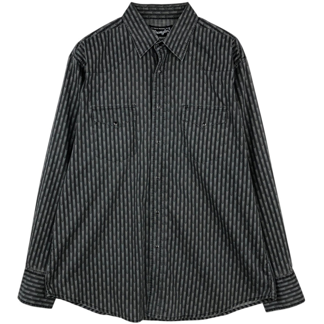 Wrangler all-over stripe pattern long-sleeved Western shirt, men's size XL equivalent, vintage. unclear gray type Vintage Second Hand